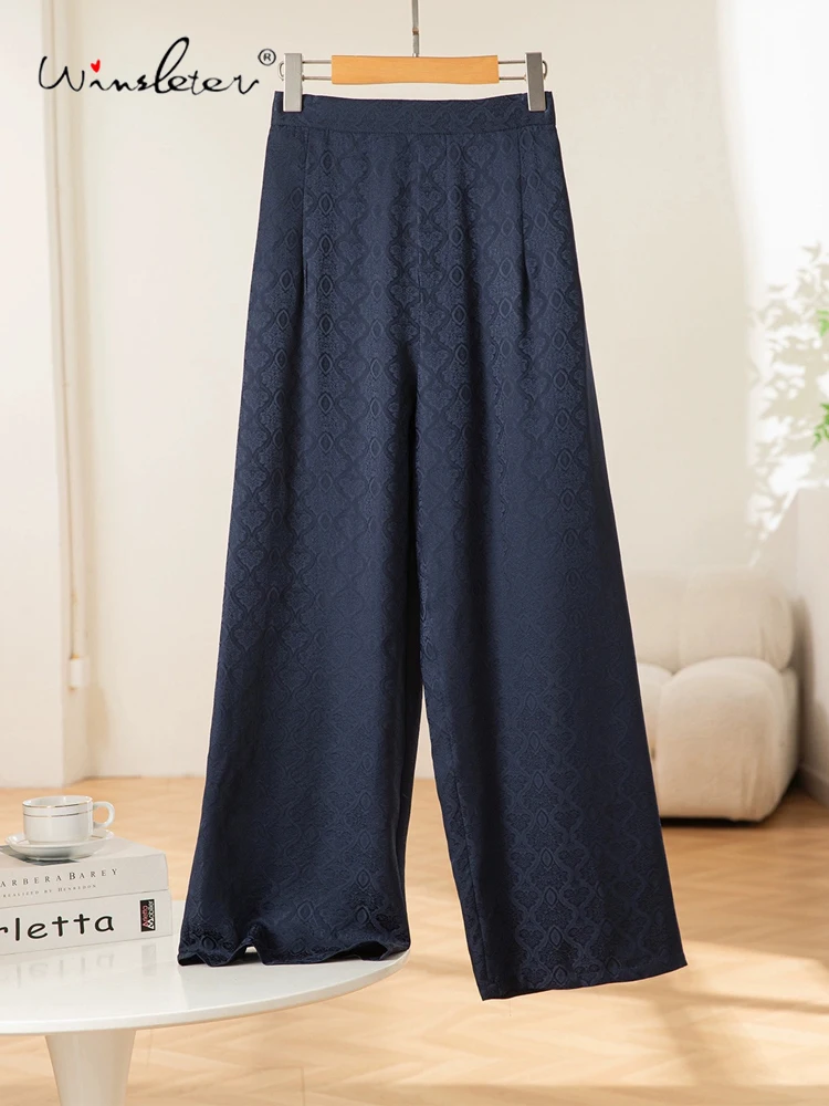 

Женские элегантные брюки Winsleter из 100% натурального шелка, с эластичным поясом, жаккардовые, в стиле ретро, повседневные, широкие, осень 2025, новинка B5O921CC