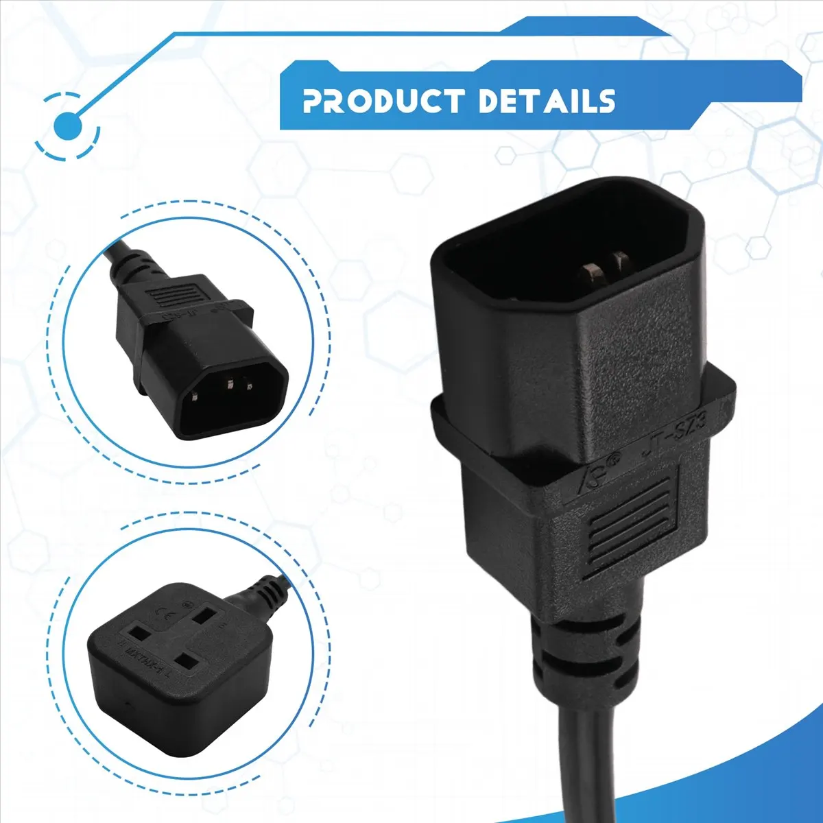 [A90P] IEC320 C14 to UK BS1363A Outlet Socket,IEC C14 Male Plug to UK 3Pin Female Socket Power Adapter Cable for PDU UPS(0.3M)