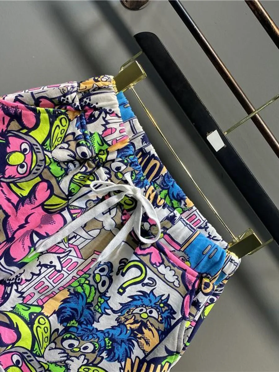 plus Size 300 Pou Faion Cartoon fiti Wide Leg orts Women Summer Slimming Loose Casual Pants High Waist Dyed Pants