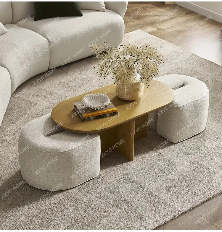 

YMedieval wabi-sabi style log oval coffee table simple living room creative