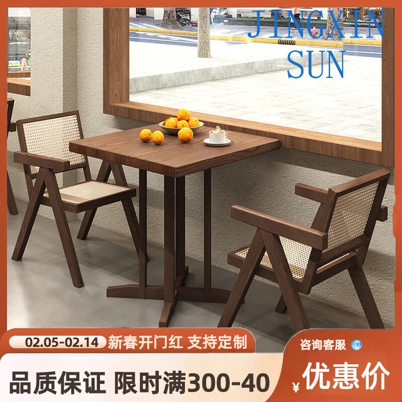 Cafe retro solid wood square table Japanese food shop dining dessert noodle restaurant restaurant tea restaurant commercial