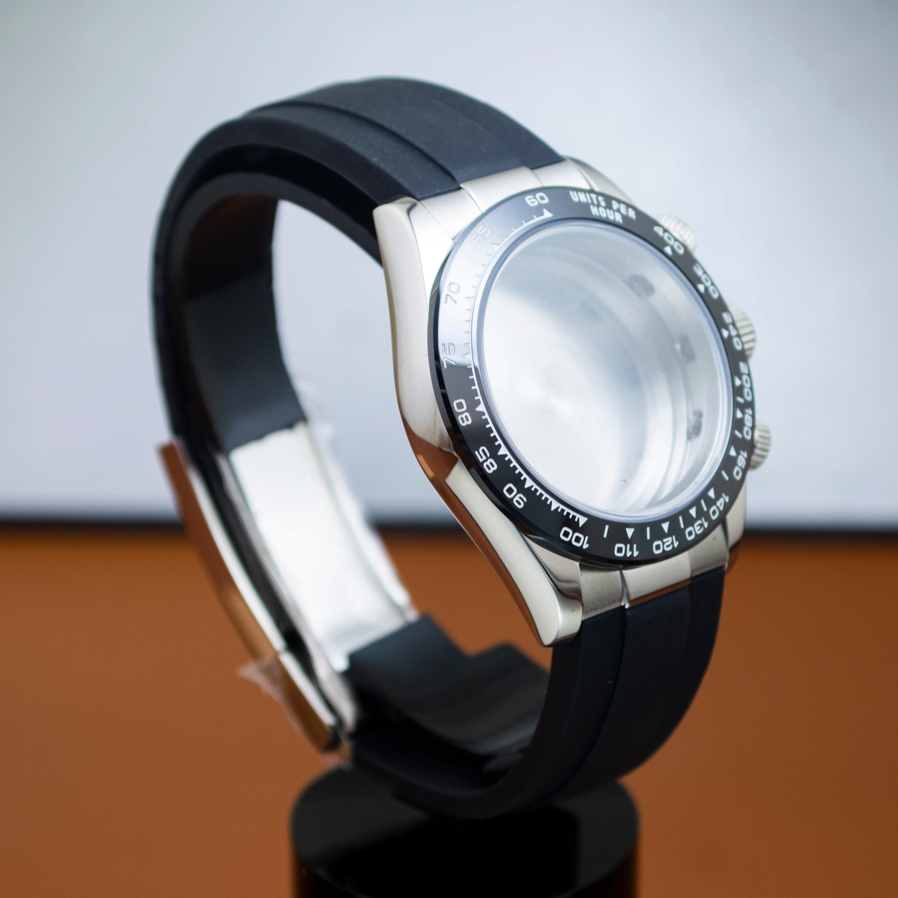 

VK63 Case Rubber Watch Strap Stainless Steel Sapphire Crystal 10ATM Waterproof Case for VK63 Movement Watch Case Strap