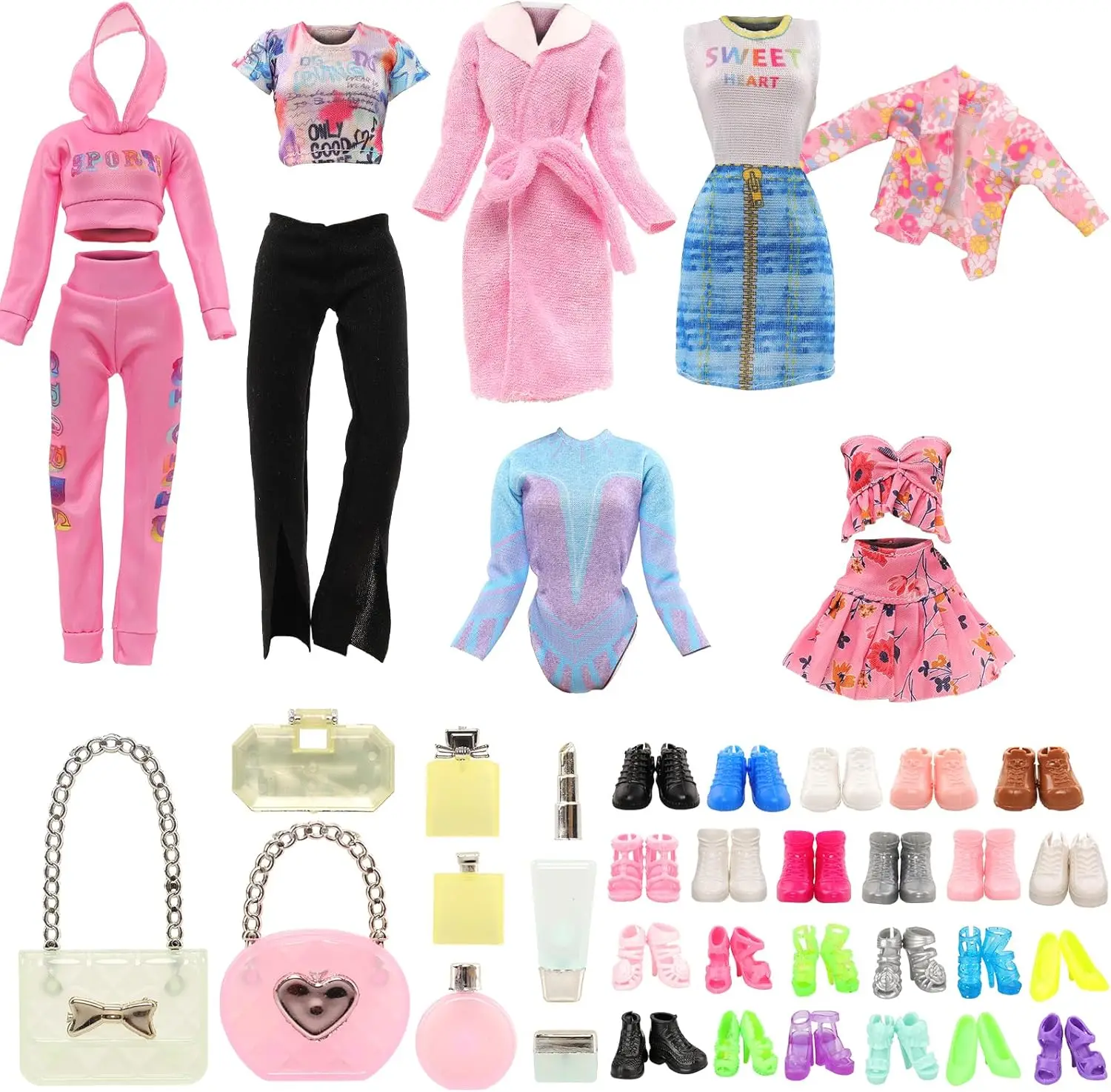 Barwa 4 Dresses + 2 Trousers + 2 Swimwear + 10 Shoes + 9 Accessories For 30 CM Girl Dolls