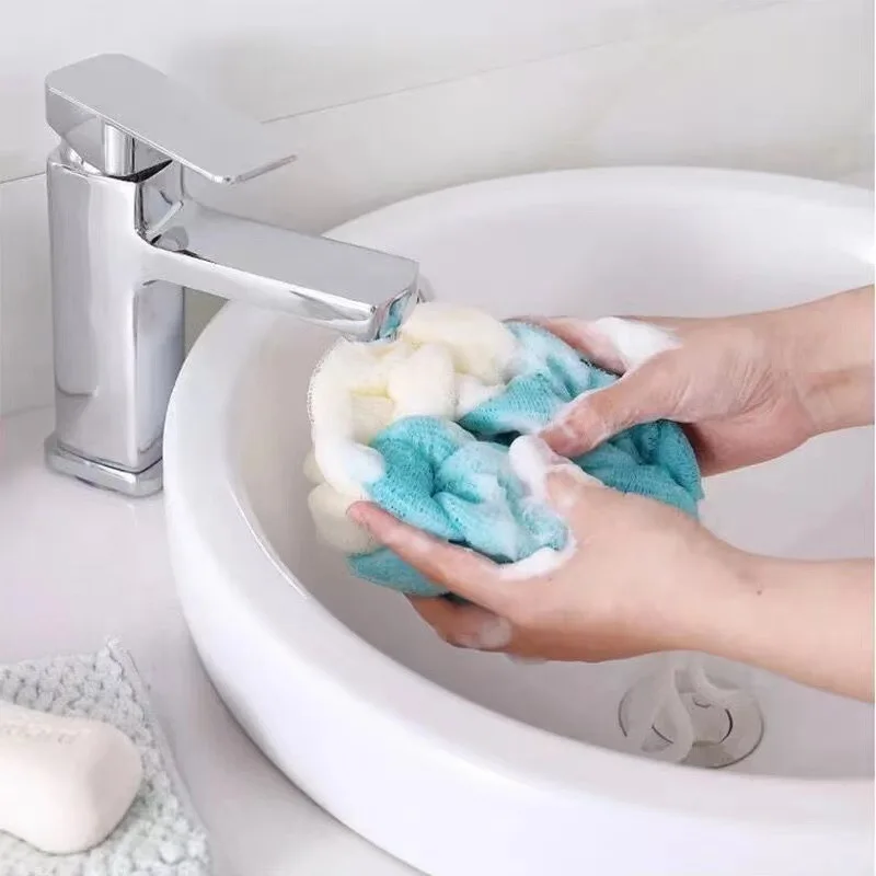 5pcs Exfoliating Bath Towel - Long Handle Back Scrubber for Deep Cleansing, Color Block Design Mesh Body Scrub