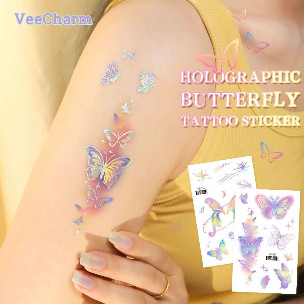 

VeeCharm - Butterfly Laser Gradient Temporary Tattoos for Women,Easy to Apply & Remove,Perfect for Special Events,1/12 Sheet