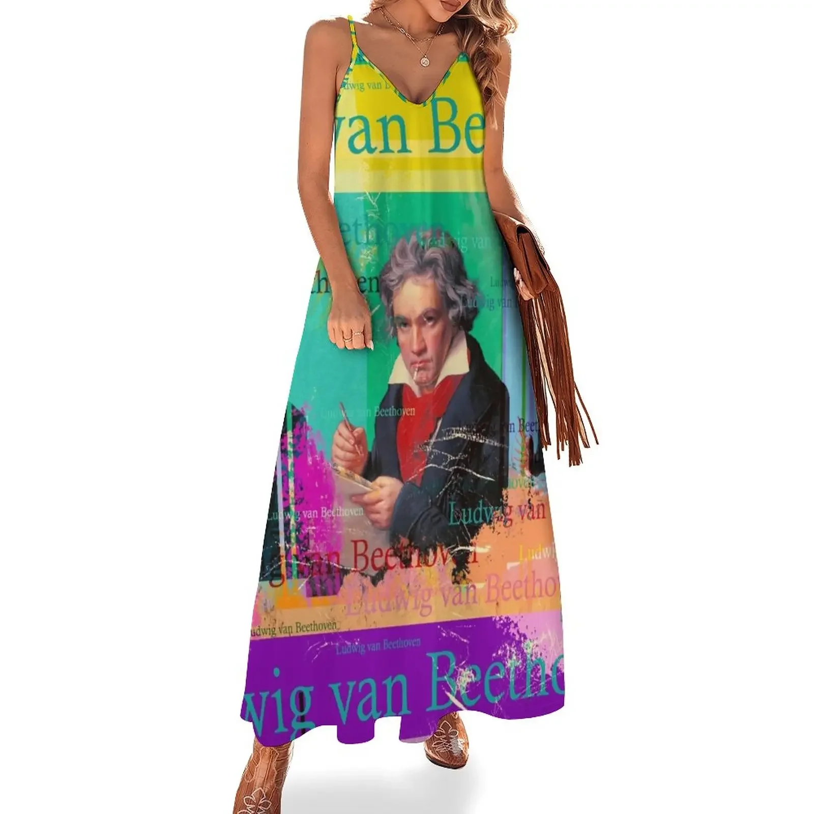 

Ludwig van Beethoven portrait, famous German composer, 9th symphony Sleeveless Dress bandage dress cocktail dresses