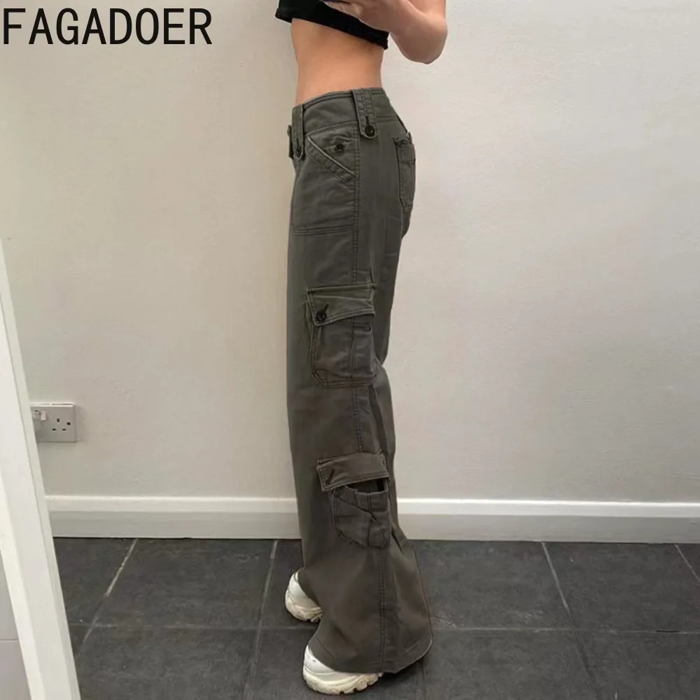 Imagem -02 - Fagadoer-calças Jeans Retas Vintage para Mulheres Calças Jeans Largas com Elástico Alto Streetwear Casual com Bolsos Outono 2023