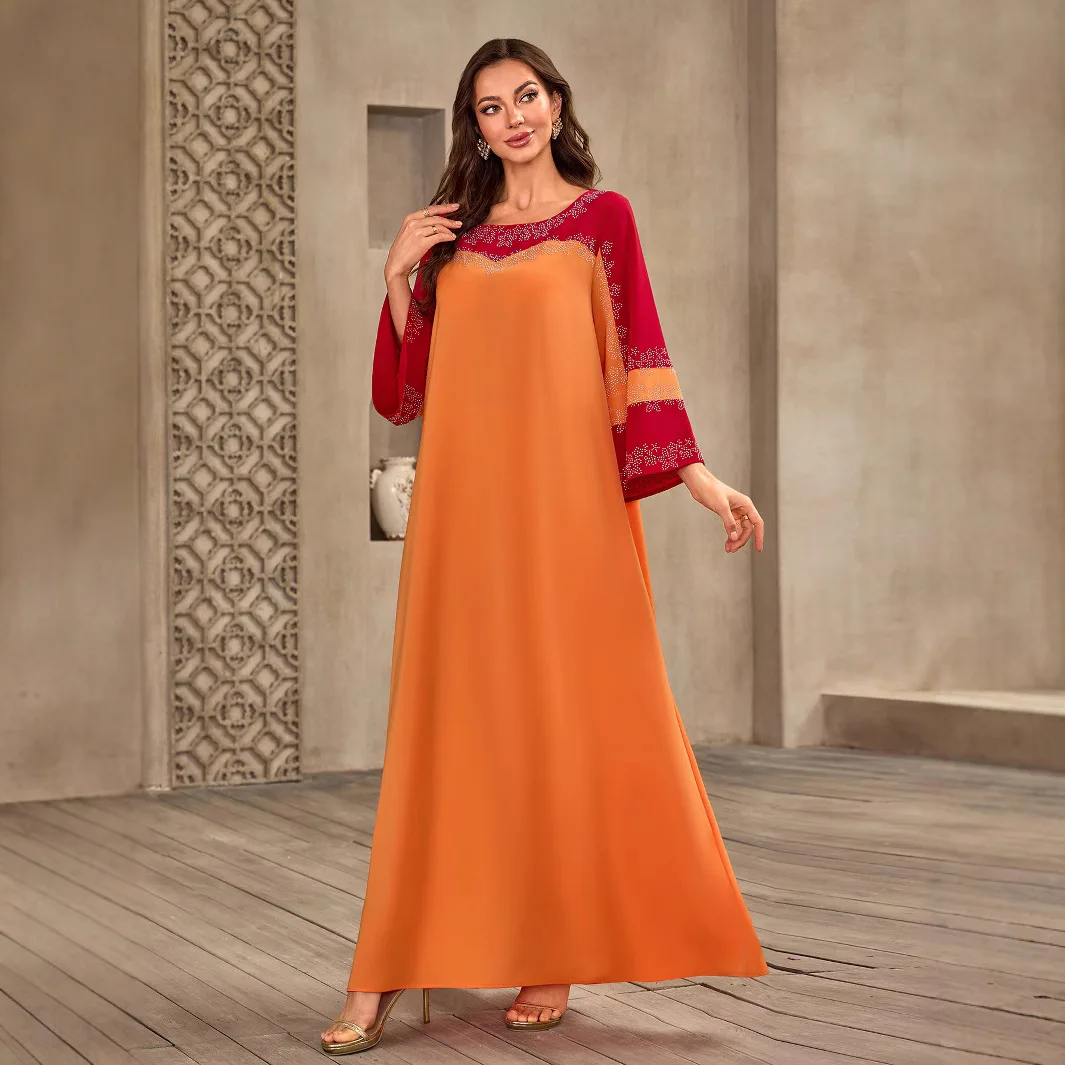ผู้หญิงมุสลิมเพชร Flare Sleeve Maxi ชุด Abayas ดูไบตุรกี Kaftan Ramadan Jalabiya Caftan ชุด Musulmane Femme Vestido