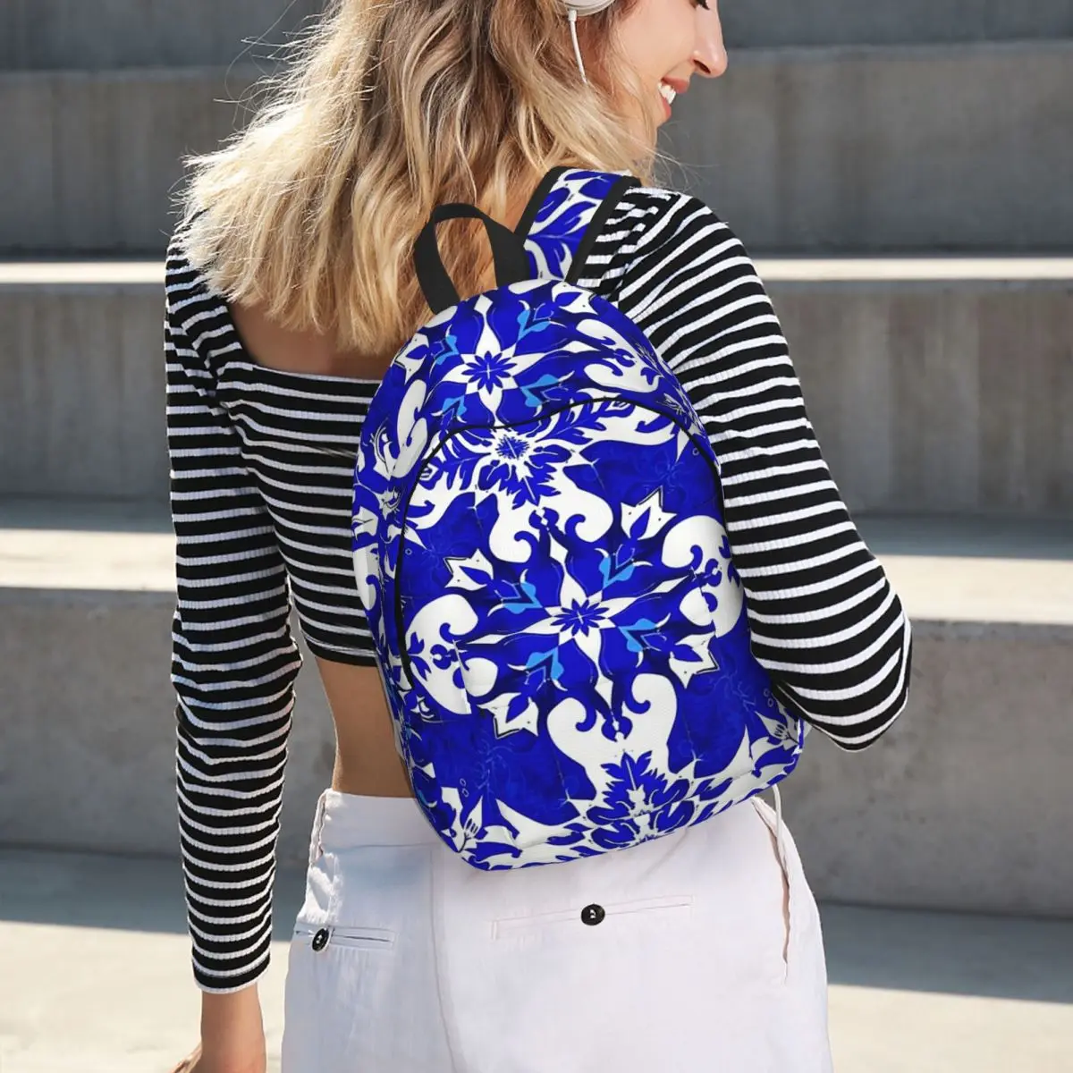 Moroccan Tile Cobalt Blue Student Backpack School Bag Hiking Travel Daypack for Men Women Fashion Bookbag Shoulder Bags