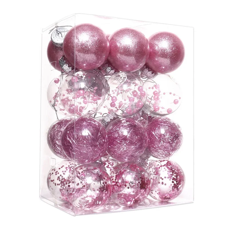 Bola colgante de plástico transparente para decoración de árbol de Navidad, suministros para fiestas en casa, adornos colgantes, 6/8cm, 24 unids/set