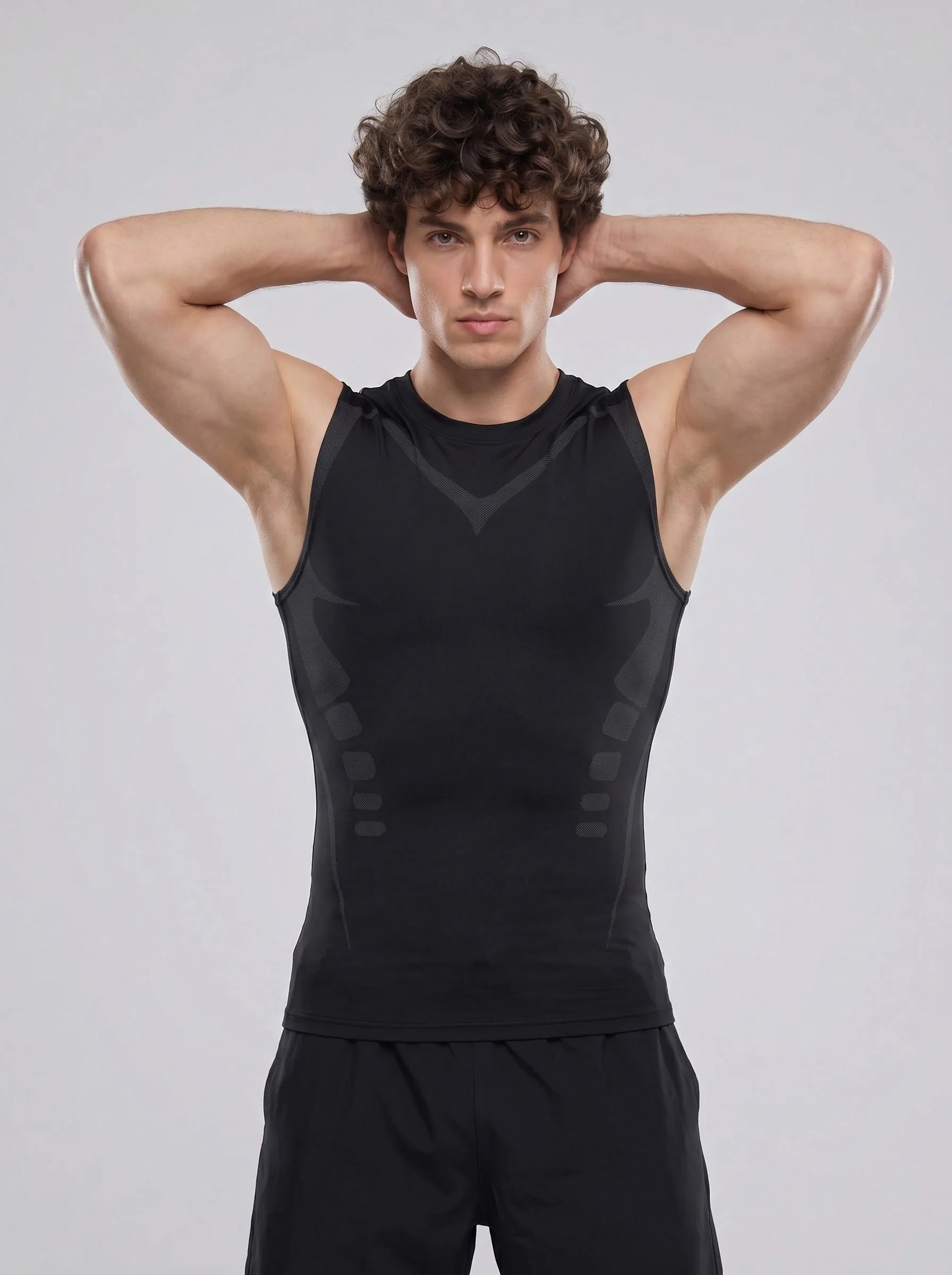 2 Pack Stretch Quick Dry Printed Compression Sweat Vests Men Breathable Sleeveless Undershirts Bodybuilding Workout Daily Wear image 5