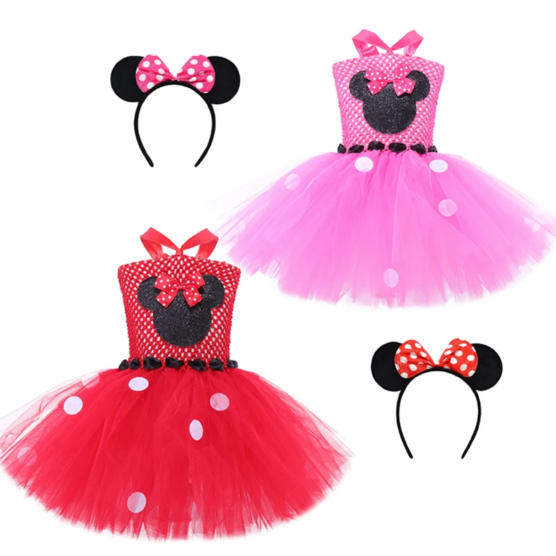 Conjunto de Vestido de Ballet con Puntos de Minnie Mouse para Niñas, Ideal para Halloween y Fiestas de Cumpleaños