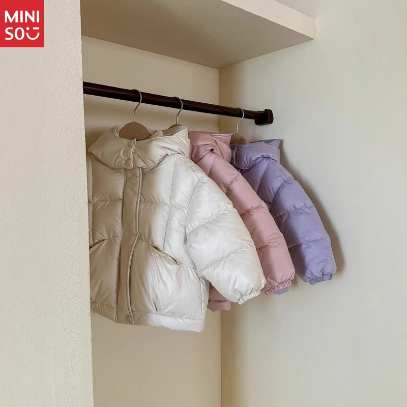 

Miniso Thick Puffer Jacket for Big Kids, 2025 Korean Style Hooded Winter Coat for Girls
