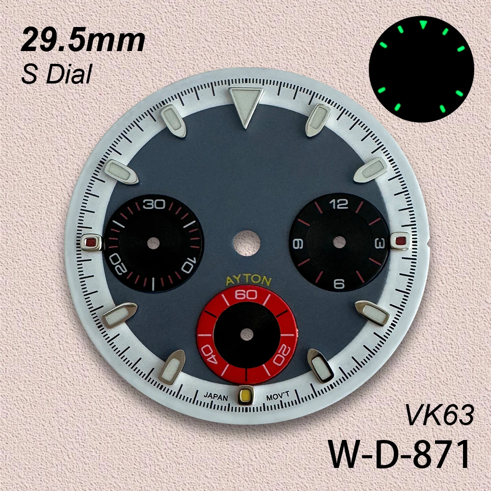 29.5mm Panda Colorful DTN S Dial Fit VK63 Movement Green Luminous High-Quality Dial Watch Modification Accessories