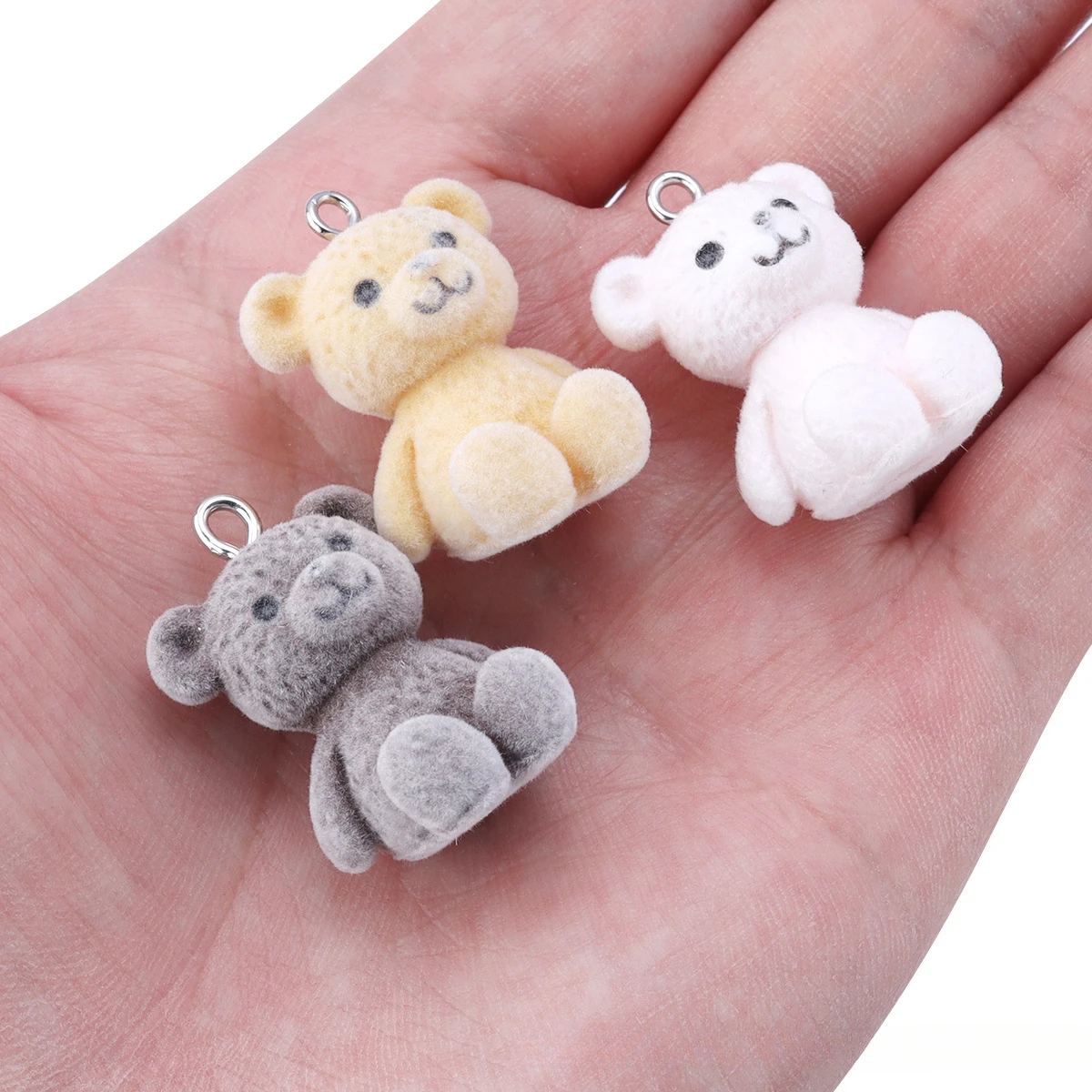 10Pcs 3D Flocking Resin Bear Charms Cute Cartoon Pendant for Bracelet Necklace Earrings DIY Making Jewelry Accessories Adornment