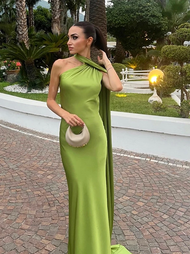 Vestido Elegante de Tirantes con Cinta para Mujer, Sin Mangas, Escote Bardot, Espalda Descubierta, Entallado, Largo, 2025 Verano Otoño, Fiesta para Dama 3