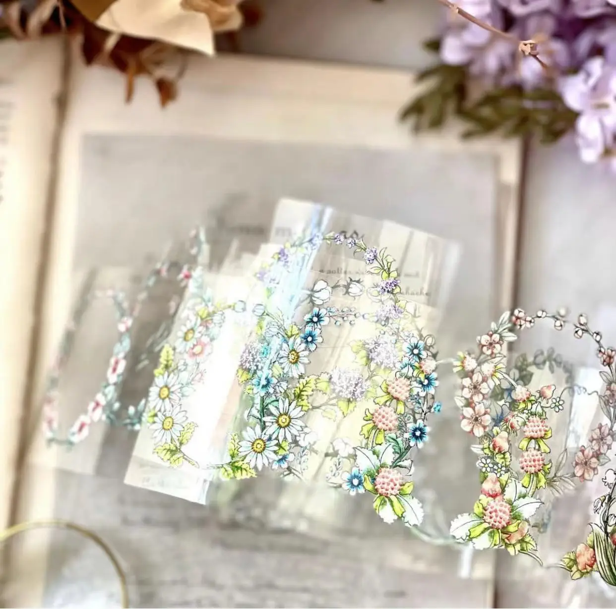 Ready Stock- Lady F Vintage Summer Flowers Circle Washi PET Tape Planner DIY Card Making Scrapbooking Plan Decorative Sticker