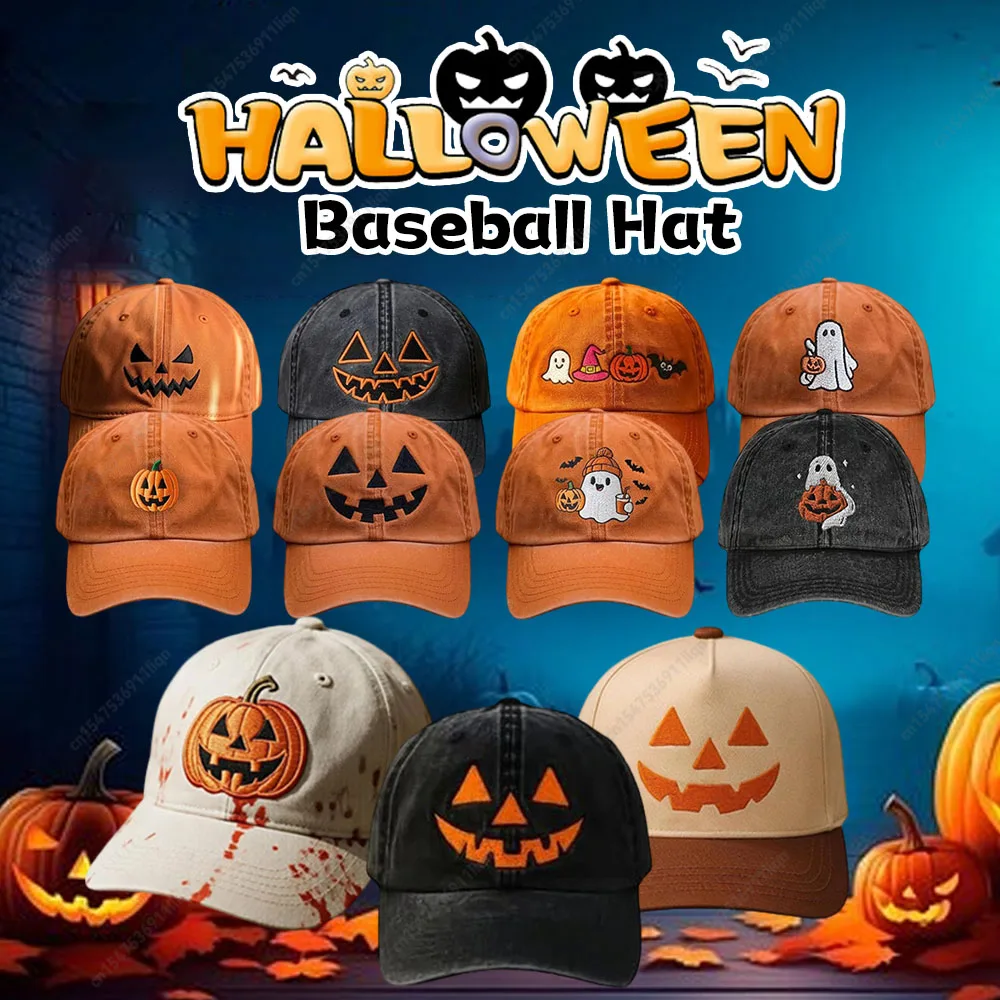 Halloween Kürbis Geist bestickt Baseball Hut atmungsaktiv Outdoor Sport Casual Hut Sonnenschutz Party Baseball Cap Unisex