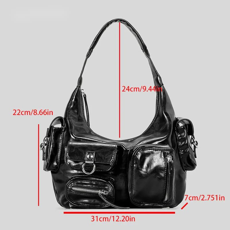 Women's Trendy Multi-color Shoulder Bag With Fashionable Multi Pocket Design, Half Moon Shaped Armpit Bag, Y2K Women's Handbag