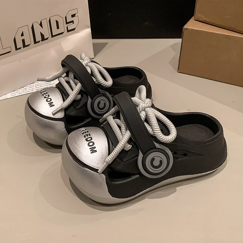 Women's Fashion Slippers Round Toe Platform Sole Lace-up Shoes Women Leisure Outdoor Korean Style Anti-Slip Zapatillas De Mujer - Image 2