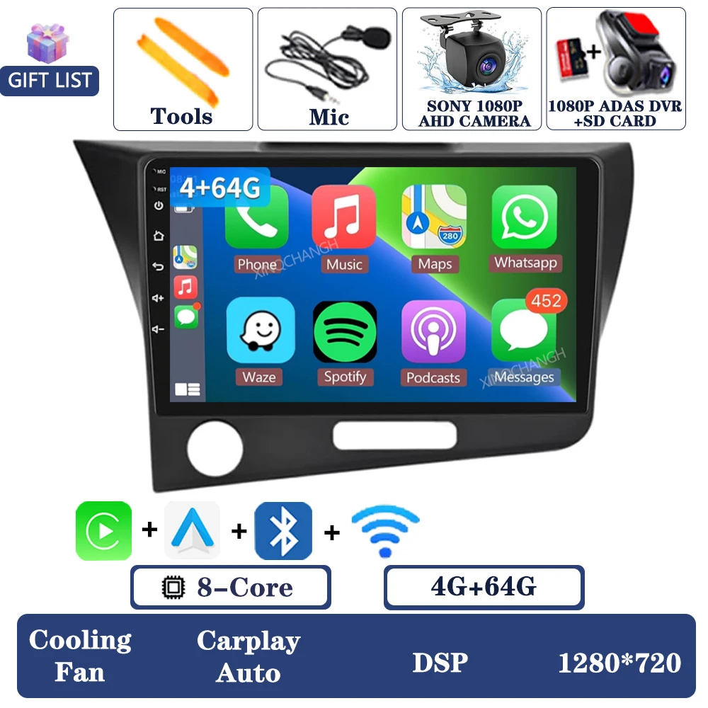 Android 15 Autoradio Voor Honda CRZ CR-Z 2010-2016 QLED Multimedia Stereo Video Player 4G LTE 5G WIFI 2DIN BT Carplay Auto GPS