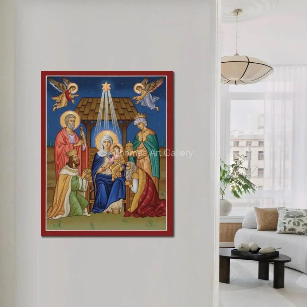 Newborn King Icon Orthodox Canvas Print HD Birth of Jesus Byzantine Nativity Christmas Jesus Wall Art for Home & Church Decor