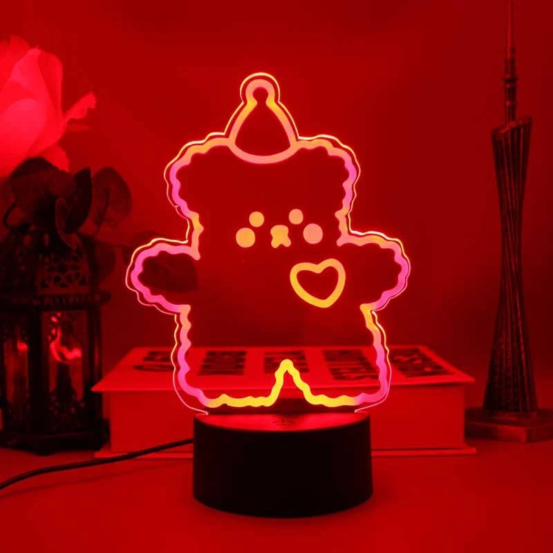 Bunte Weihnachts bär 3d Acryl Plug-in Nachttisch lampe Schlafzimmer Nachtlicht