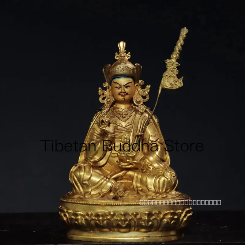 

20cm Pure copper gilded gold painted color Tantric Tibetan Buddhist lotus peanut Buddha statue copper statue