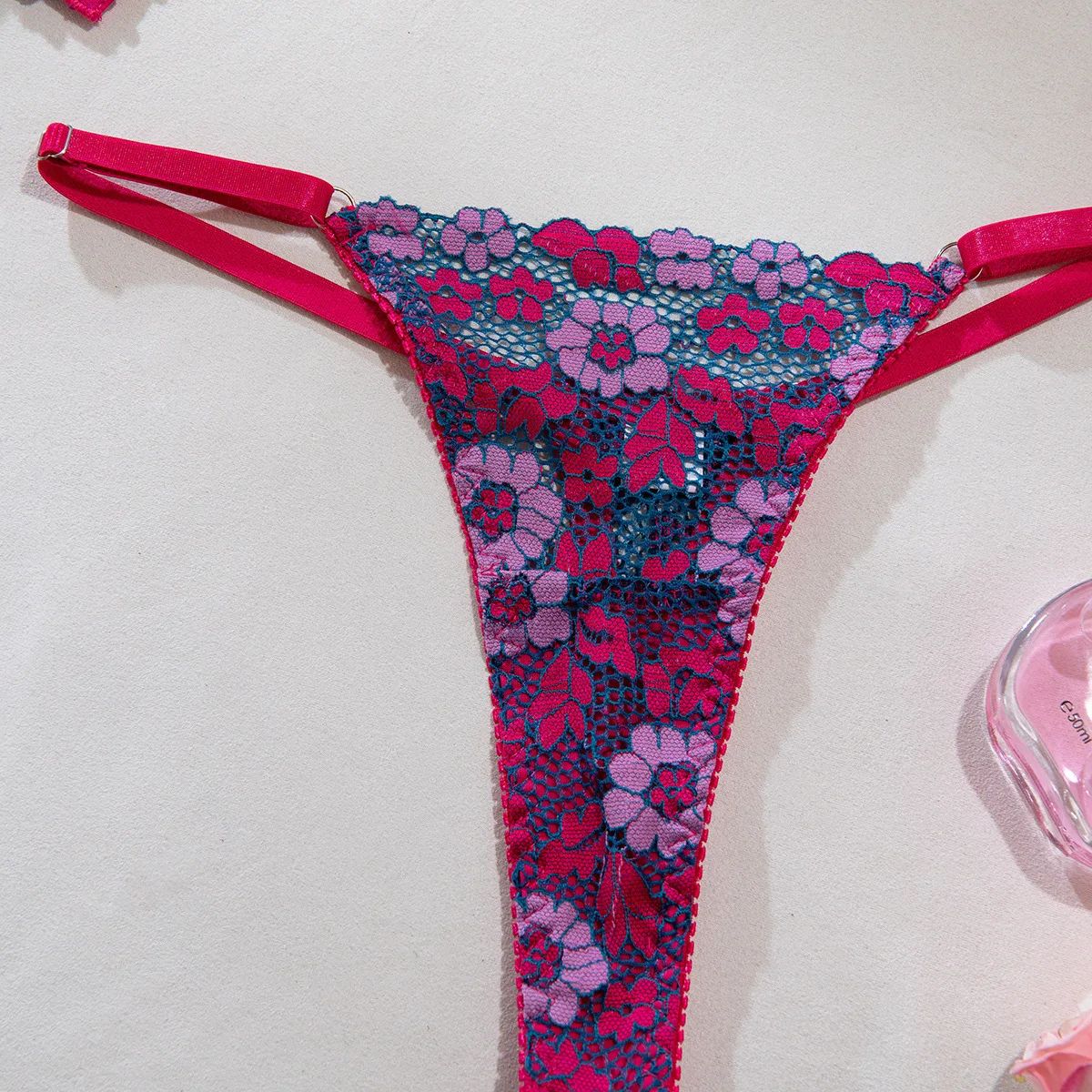 Women Sexy Floral Lace Lingerie Set Underwire Thin Sheer Hollow Out Bra & Adjustable Thong 2 Pieces Intimate Underwear S/M/L view 5