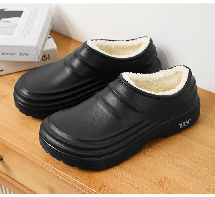Winterliche, große, warme Plüsch-Kochschuhe für Herren, wasserdicht, rutschfest, ölbeständig, Arbeitsschuhe für Küchen- und Restaurantpersonal. – Detail 18