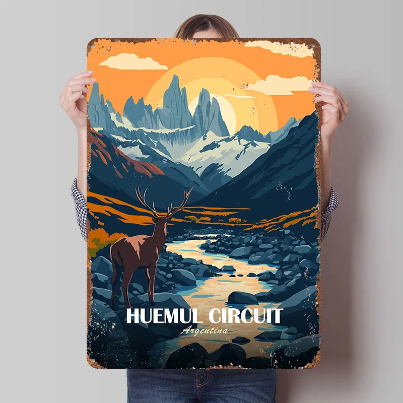 Póster de Metal de Paisaje Argentino de Huemul Circuit, Arte de Pared Personalizado, Letreros Metálicos Retro Vintage para Decoración de Cuartos de Hombre y Hogar