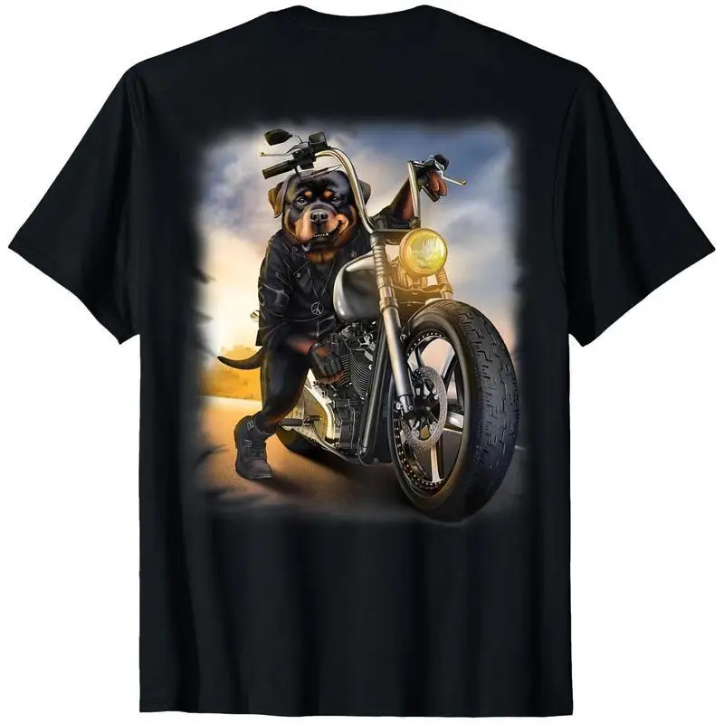 

Unisex Rottweiler Motorcycle T-Shirt Funny Biker Dog Graphic Tee Pet Lover Riding Harley Style Print Casual Top Gift