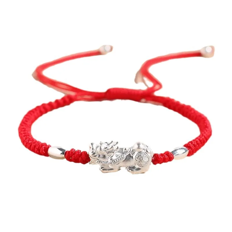 2025 New Style Sterling Silver Pixiu Red Rope Bracelet New Chinese Couple Jewelry Festival Gift For Friends