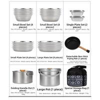 22-Piece Outdoor 304 Stainless Steel Cookware Set Complete Camping Picnic Dinnerware Includes Pans/Pots/Plates/Bowls Storage Bag