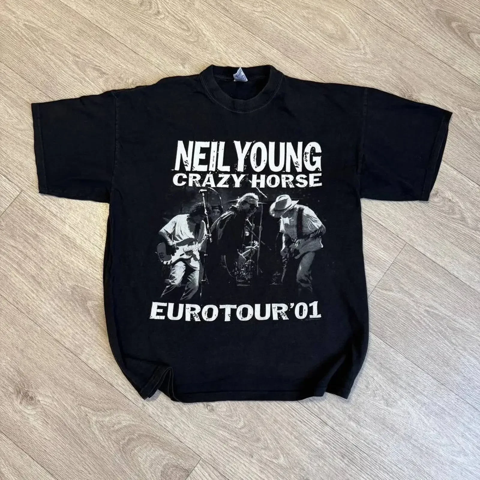 Vintage 2001 Neil Young Crazy Horse T shirt Black Euro Tour vintage Washed Soft homme Casual Breathable Unisex Stylish