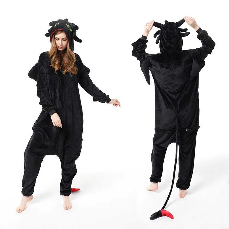 Black Animal Kigurumi Adults Onesies Women Men Pajamas Halloween Costumes Cosplay Jumpsuit Birthday Christmas Gift Toys