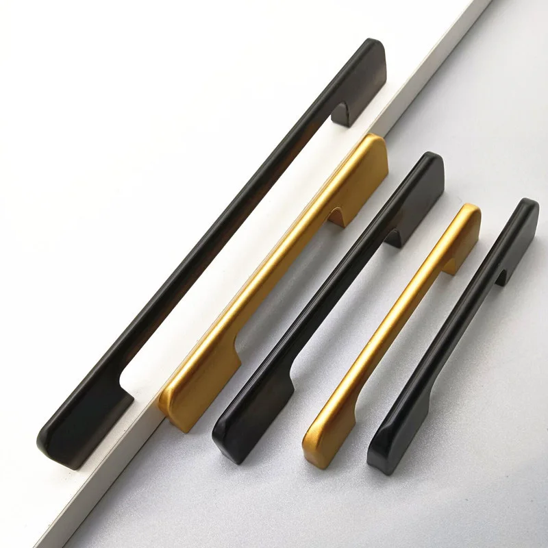 Extended wardrobe handle cabinet shoe cabinet handle simple black gold aluminum alloy door handle