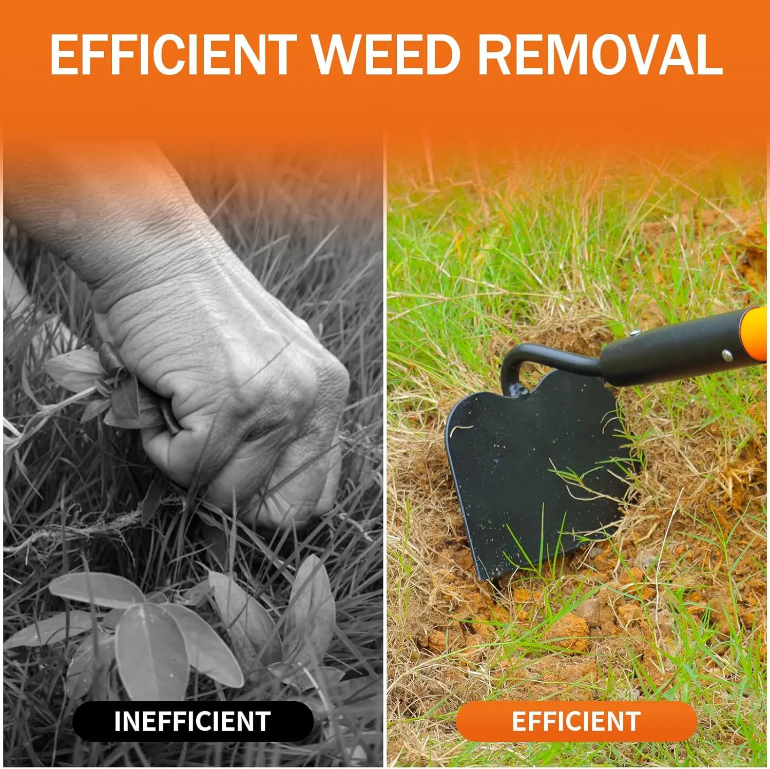 ガーデンホー、頑丈なガーデンツール、長いグラスファイバーハンドル付き除草用ガーデンホー、58インチ