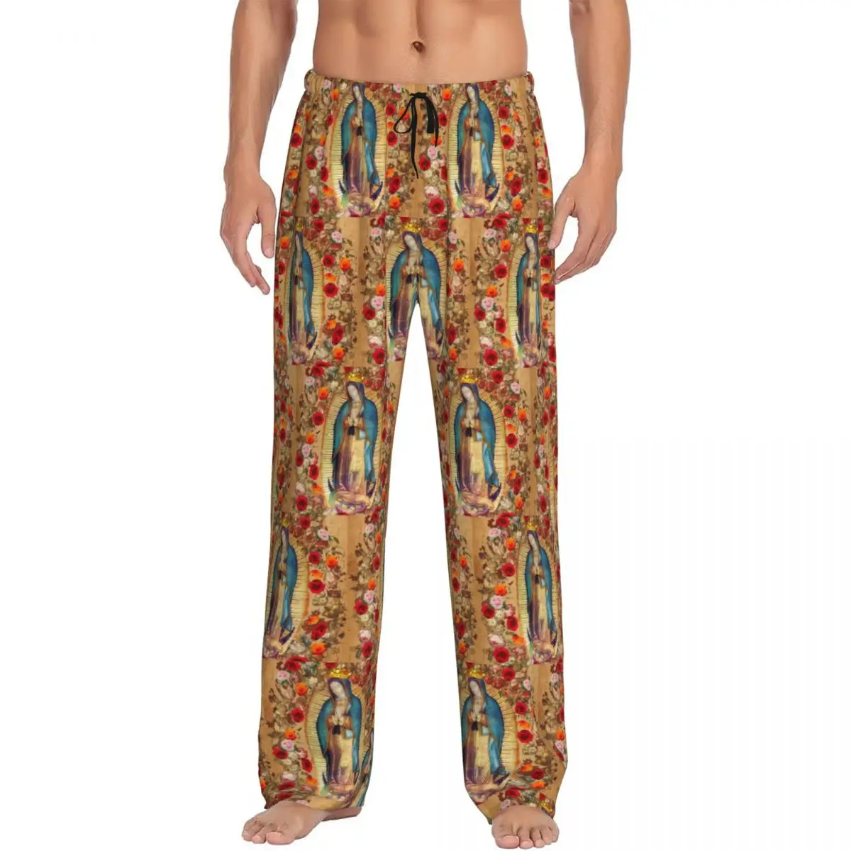 Custom Printed Our Lady Of Guadalupe Virgin Mary Pajama Pants Catholic Mexico Poster Sleepwear Sleep Lounge Bottoms with Pockets