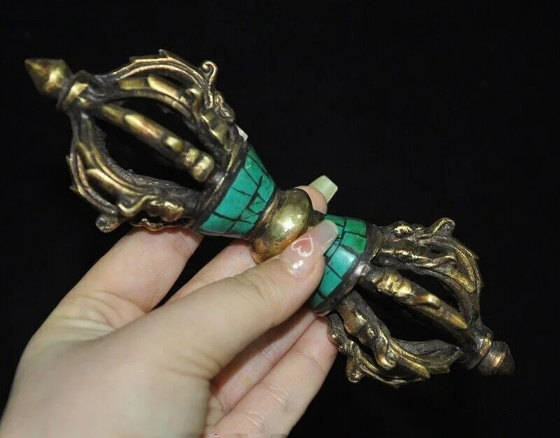 

старый Тибет Буддизм бронзовая инкрустация бирюзовый Ваджра Дордже Пхурпа Экзорцизм Талисман