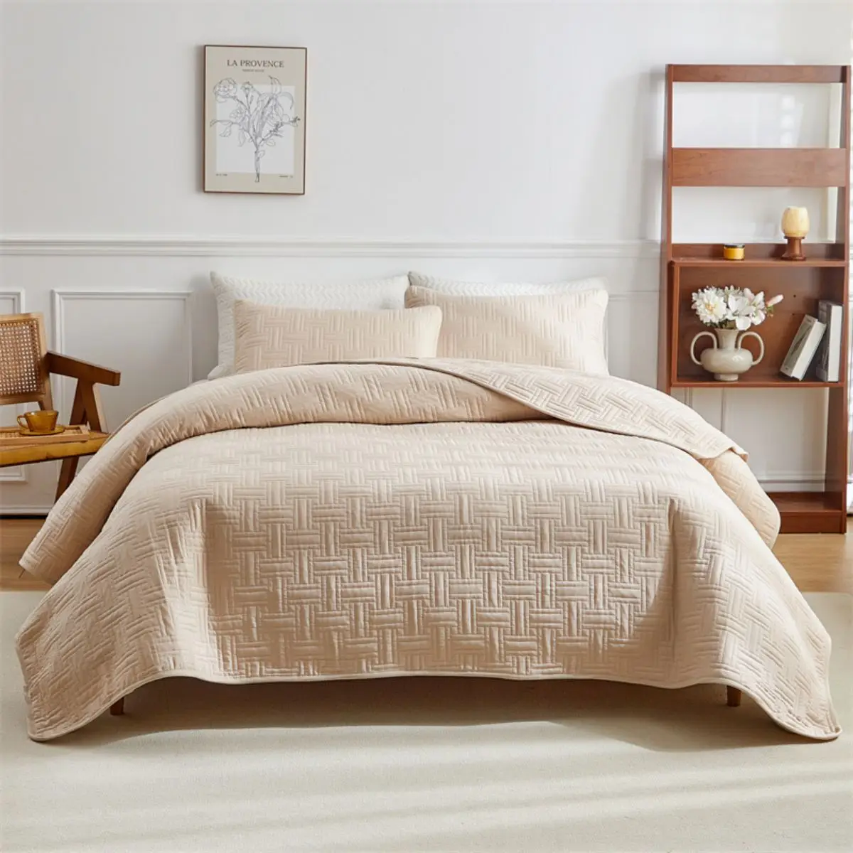 3PC quilted solid color laminated bed cover Single Double washable dormitory bedroom (includes two pillowcases)