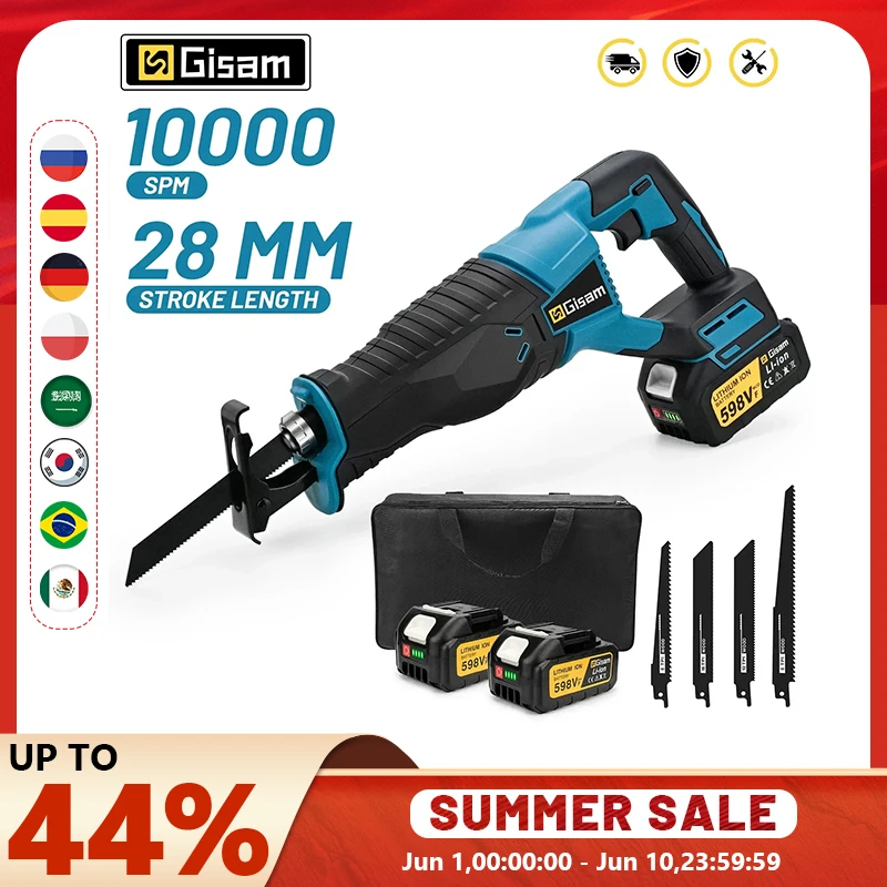 Gismis 3000W 10000SPM scie alternative électrique tronçonneuse électrique scie sabre outil sans fil Portable pour makita broche de batterie 18v