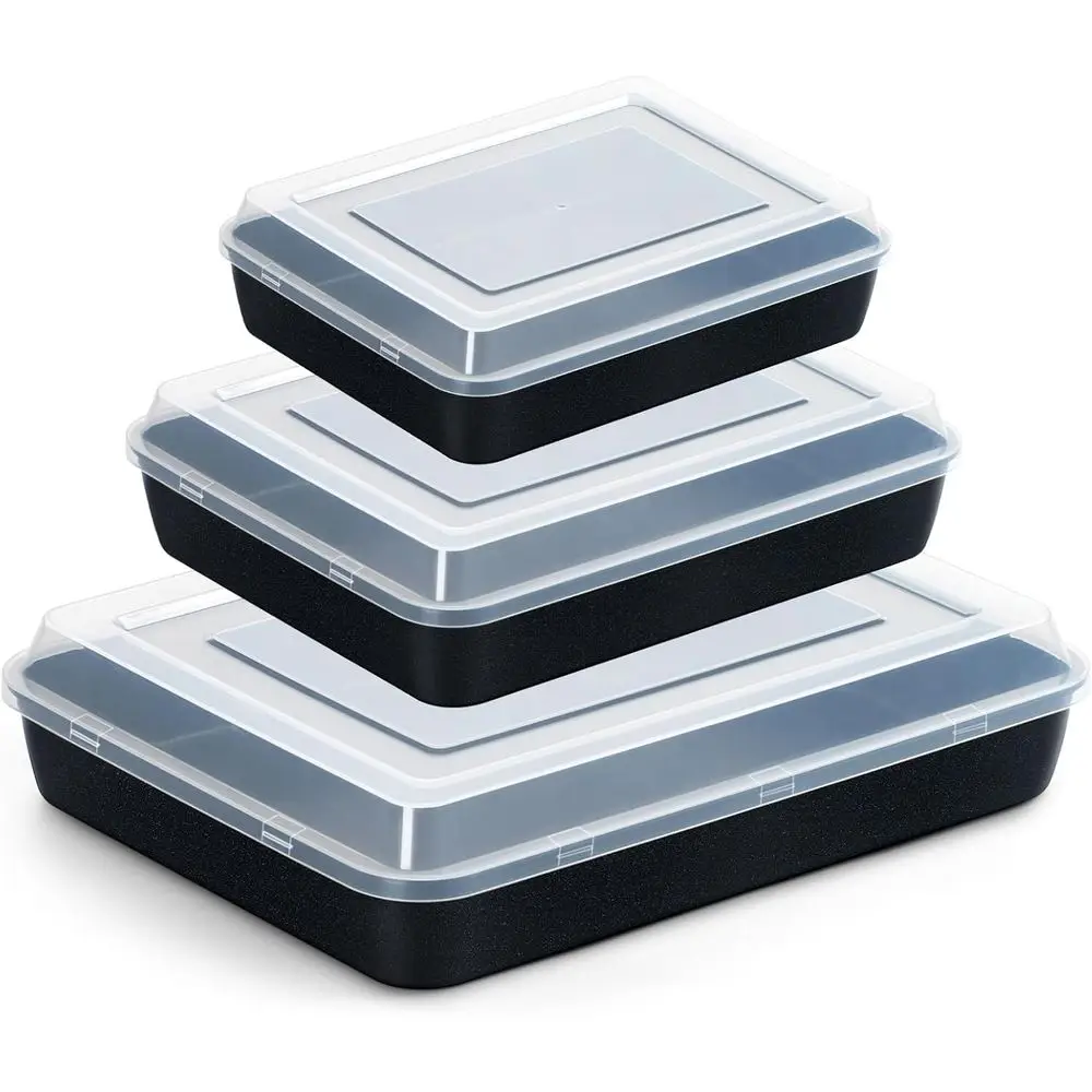 

Набор из 3 форм для выпечки с крышками, антипригарные формы для кексов, лазаньи, брауни, запеканок - 12,5/10,5/9,4 дюйма, нержавеющая сталь