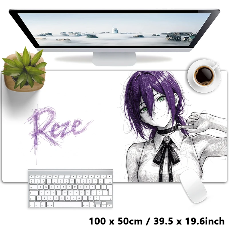 Anime Manga Characters Gojo Reze Rias Akeno Hand Drawn Sketch Minimalist Style White Gaming Desk Mat Large Mousepad XXL Carpet