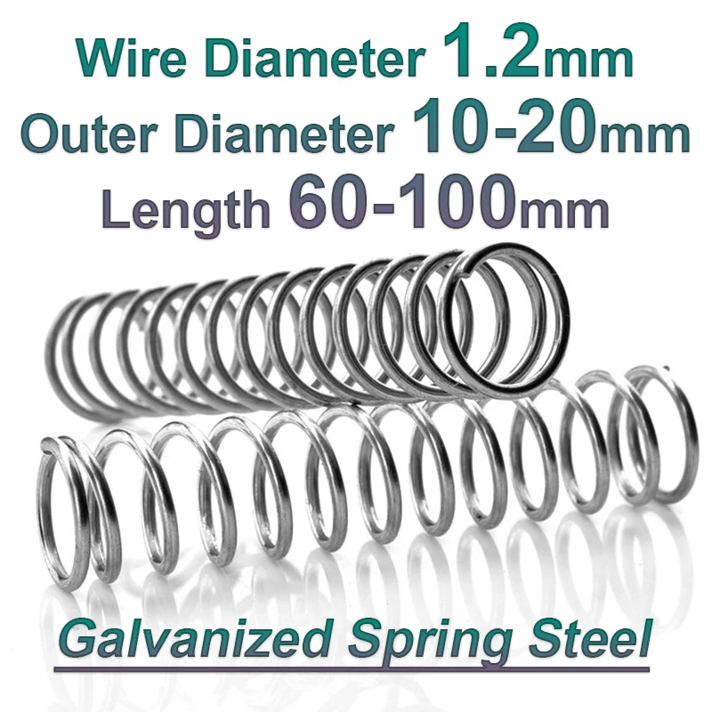 

1.2mm Galvanized Compression Spring Cylidrical Coil Return Compressed Spring Release Pressure Spring Spring Steel Length60-100mm