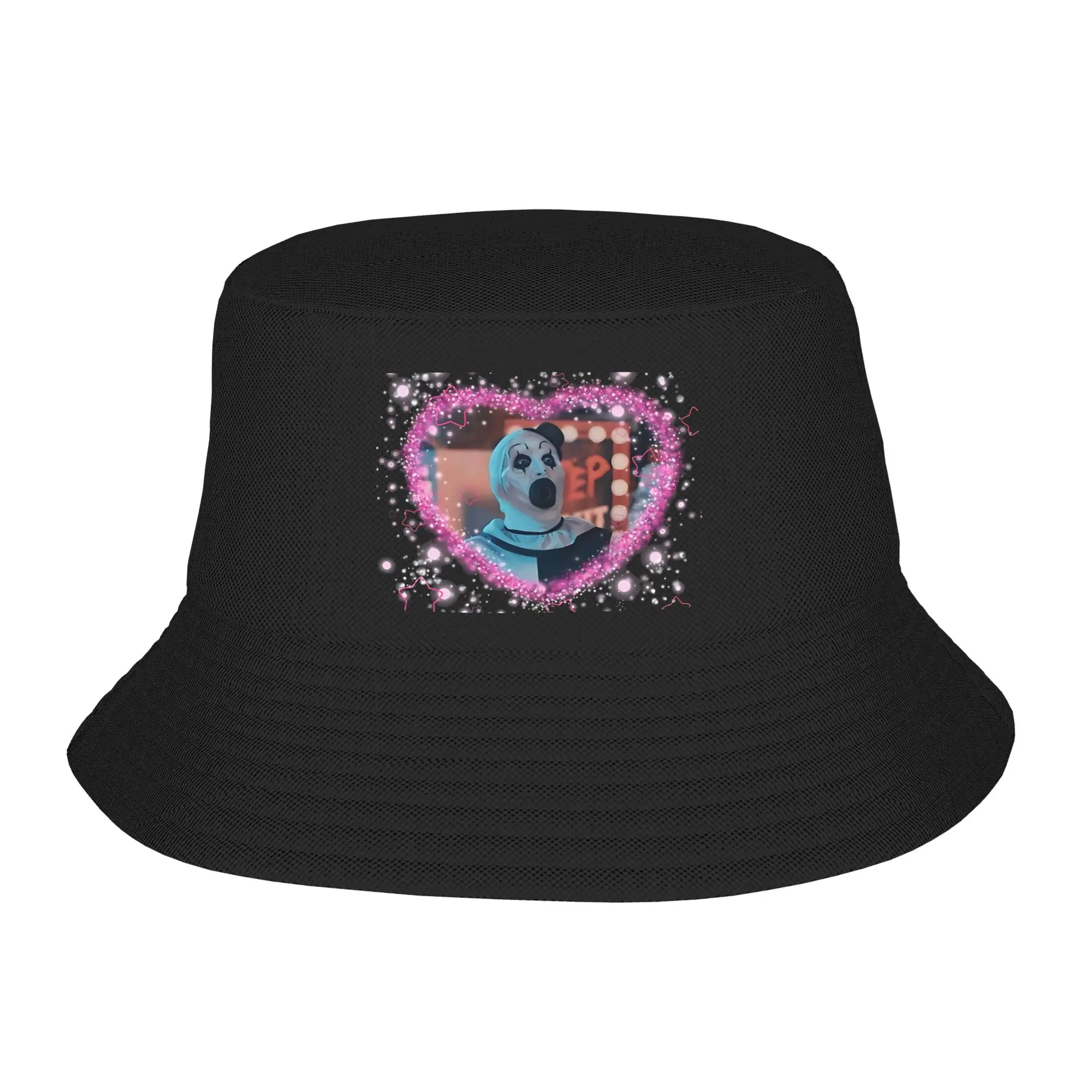 Art Der Clown, Herzrahmen  Bucket Hat Summer Terrifier Casual Fisherman Hats For Couple Breathable Beach Travel Caps Sun Hats