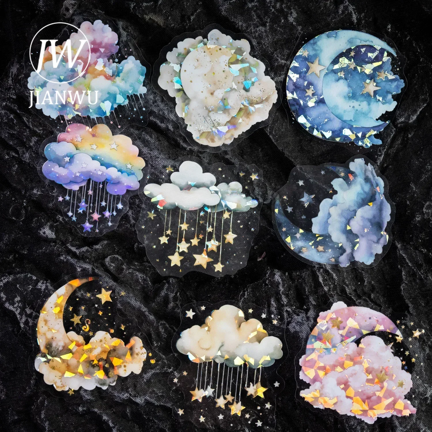 

JIANWU The Moon Set and The Star Fall Series Literary Cloud Landscaping Material Collage PET Sticker Creative Journal Stationery