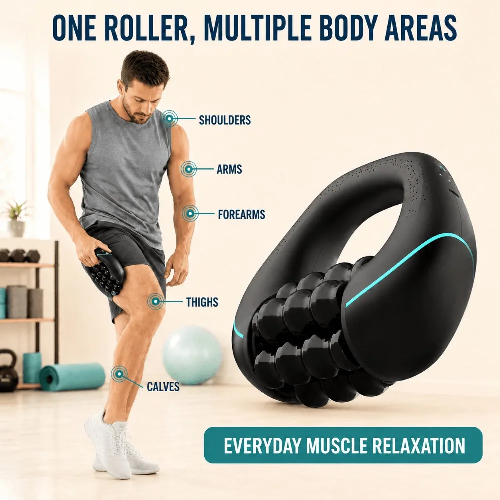 Handheld Roller Massager, Electric Rolling Percussive Massager, Rechargeable 3 Speed Muscle Recovery for Full Body Travel Gym