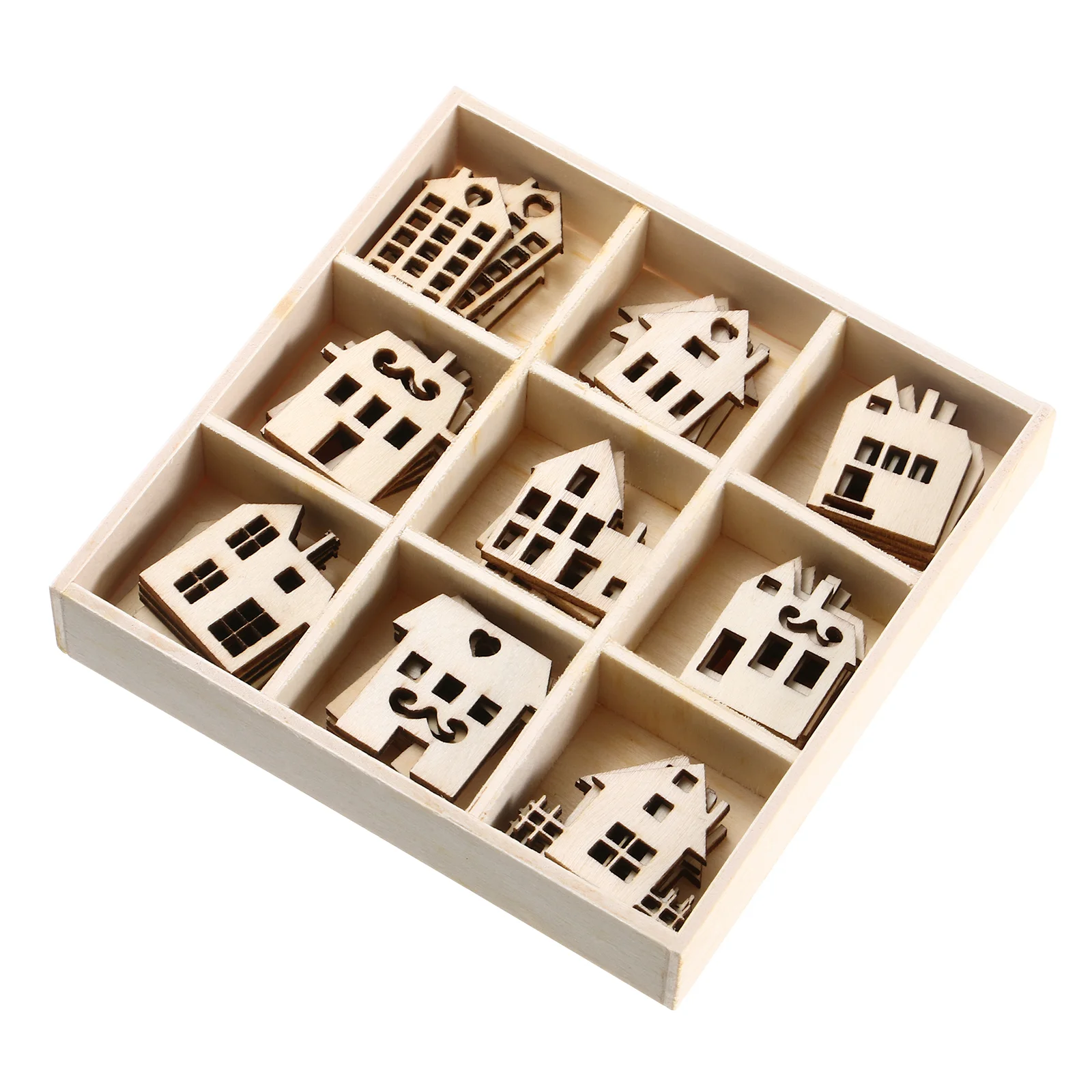 

45 Pcs Unfinished House Shape Wooden Slices Lightweight Decor Craft Chips for Wall Window Door Table Bookshelf