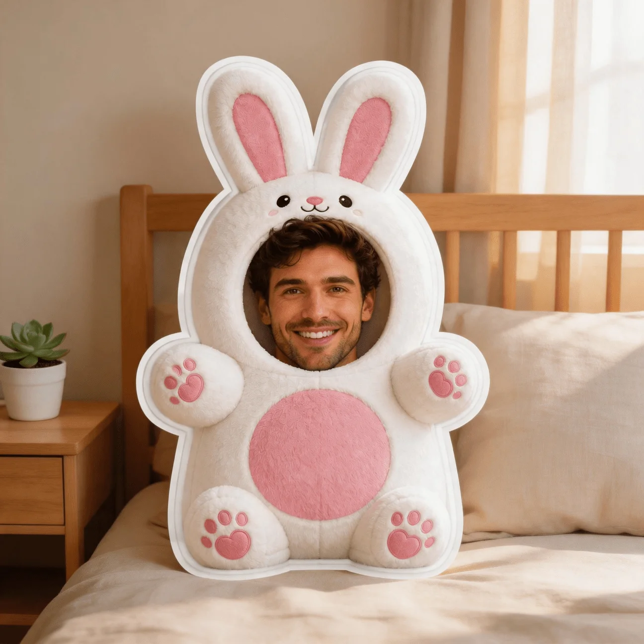 Customized personalized photo face pillow, cute rabbit shaped decorative cushion, 60cm large decorative pillow, suitable for sof
